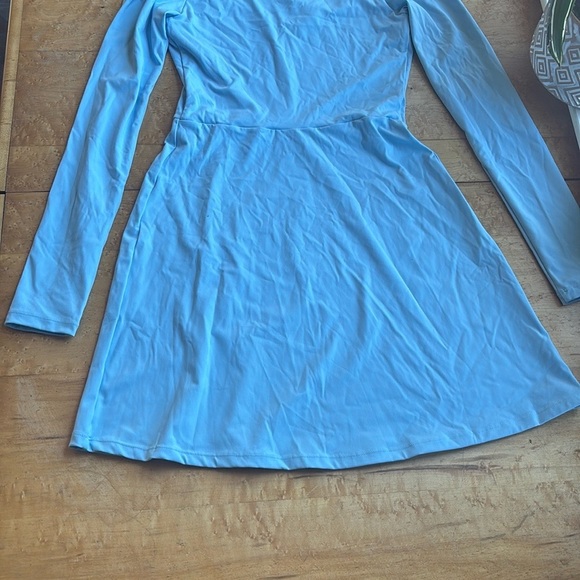 Blue Fit and Flare Long Sleeve V-Neck Dress for Cocktail - Picture 11 of 12